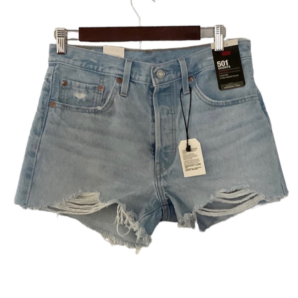 Levi’s 501 High Rise Distressed Denim Shorts Size 28 Blue NWT